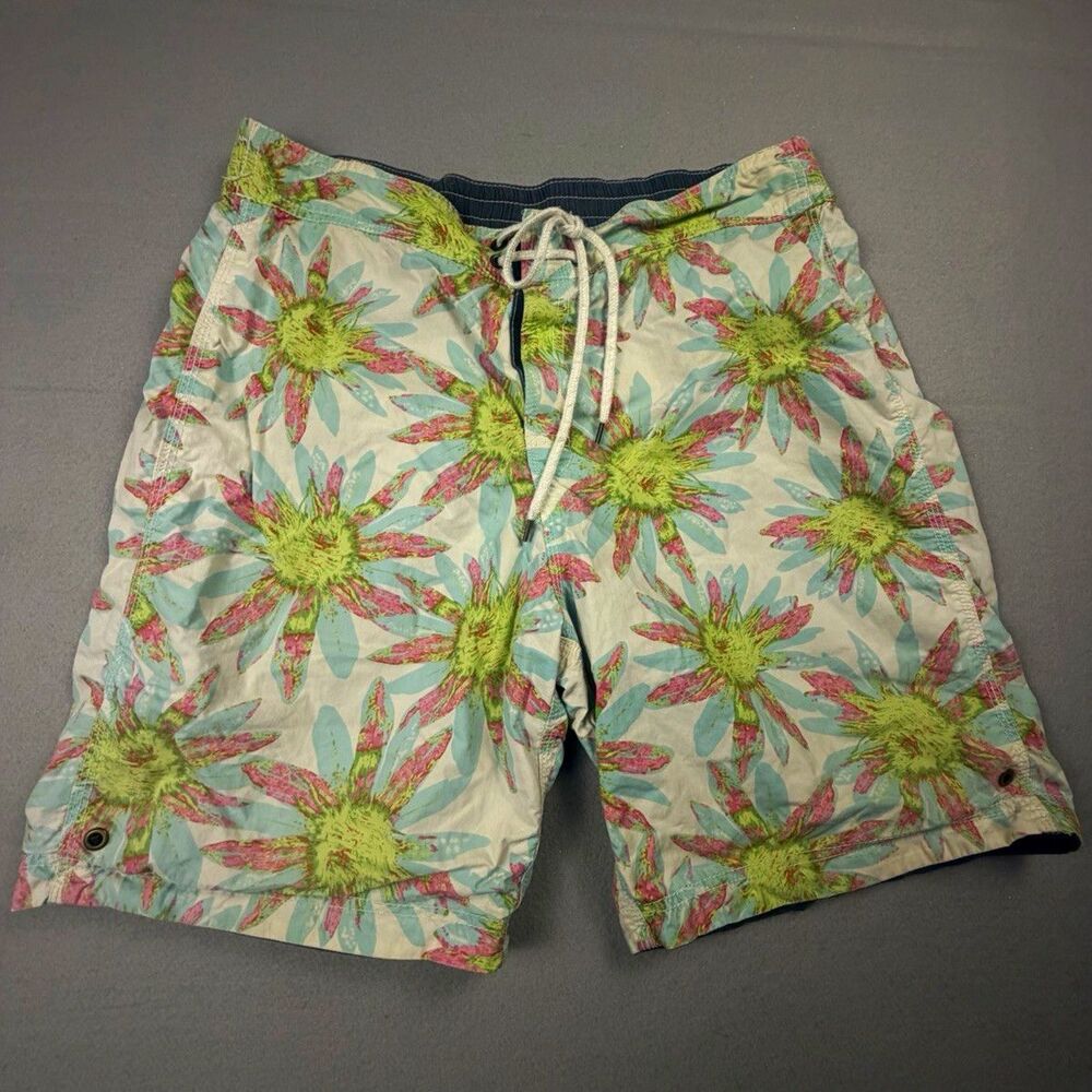 Tailor Vintage Men's Navy/Multicolor Floral Swim Trunks Drawstring Size L